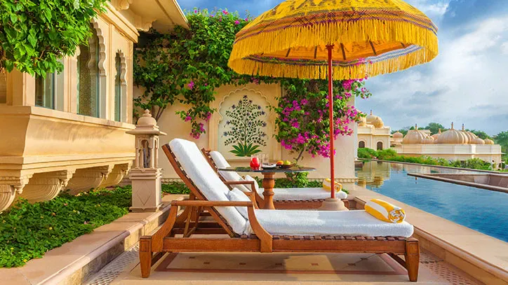 Beach chairs at a resort